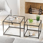 Load image into Gallery viewer, VILAWLENCE Coffee Table Set of 2, Modern Black Glass Side Table, Metal Frame Square End Table, Center Tables, Nesting Coffee Table for Living Room, Bedroom and Small Spaces, 23.6in