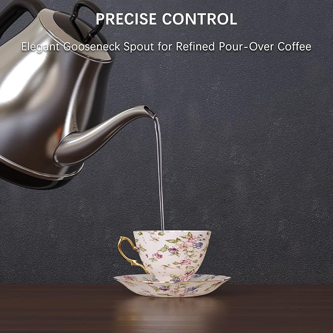 Electric Gooseneck Kettle, 1L 1500W Fast Boil, 100% Stainless Steel BPA Free Pour-Over Coffee & Tea Kettle, Water Boiler with Auto Shut & Boil-Dry Protection, Silver