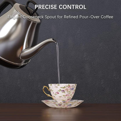 Electric Gooseneck Kettle, 1L 1500W Fast Boil, 100% Stainless Steel BPA Free Pour-Over Coffee & Tea Kettle, Water Boiler with Auto Shut & Boil-Dry Protection, Silver