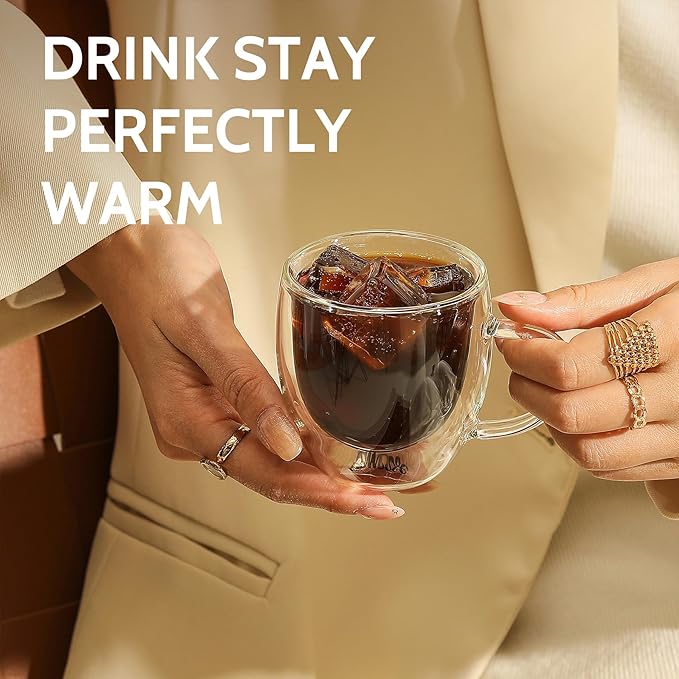 Sweese 5oz Double Wall Glass Espresso Cups Set of 4, Clear Glass Espresso Shot Cups Perfect for Cappuccino, Latte, Tea