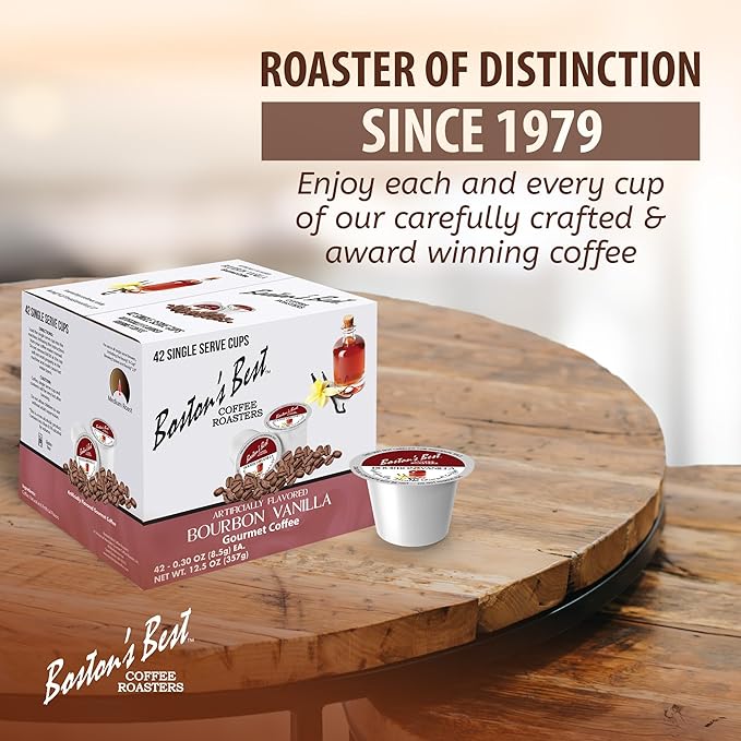 Boston’s Best - Bourbon Vanilla Coffee Blend, Tasty Flavored Blend, Gourmet Compatible with Keurig Coffee Maker, 1 Count (42 Single Serve Medium Roast Cups)