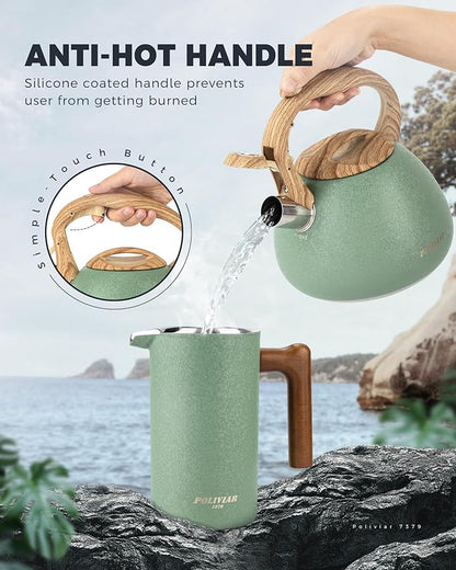POLIVIAR Tea Kettle, 2.7 Quart Stovetop Tea Kettle, Audible Whistling Teapot with Crackle Finish, Food Grade Stainless Steel for Anti-Rust, Anti Hot Handle, Suitable for All Heat Sources (JX2023-LRG)