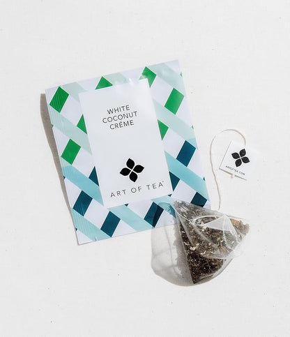 Art of Tea | Organic White Coconut Crème | 12 Count Eco Friendly Sampler Box Assortment | Premium Caffeinated Organic White Tea Variety | Biodegradable Sachets