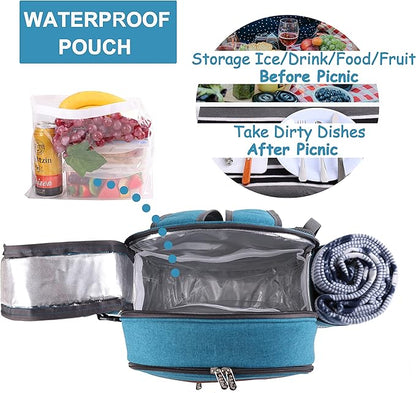 Apollo Walker Picnic Backpack Set for 2 Person with Cooler Compartment, Detachable Bottle/Wine Holder, Fleece Blanket, Plates and Cutlery Set (Teal)