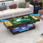 Load image into Gallery viewer, 39.4" Large High-Glossy LED Coffee Table with 2 Sliding Drawers, Living Room Storage Coffee Tables with Marbling Print, Modern Stylish Double-Layer Center Tables w/LED Lights, Black