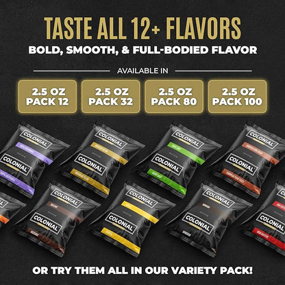 Colonial Coffee 80 Count Single Pot Coffee Packets – 100% Arabica Donut Shop Medium Roast | Pre-Measured Frac Packs for 12 Cup Maker | Bulk Ground Gourmet Coffee for Home & Office