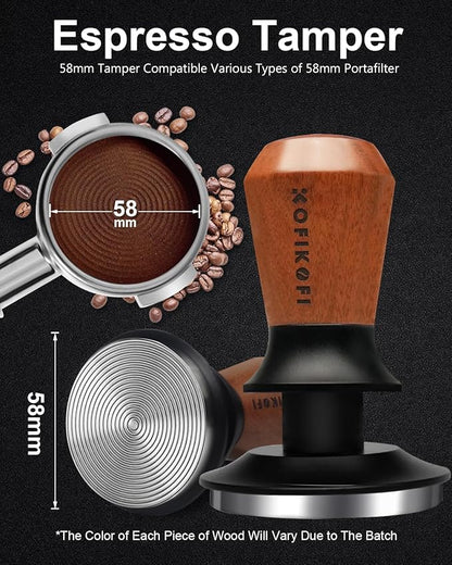 58mm Espresso Tamper, Coffee Tamper with 30lbs Spring Loaded, Espresso Coffee Tamper with Stainless Steel Ripple Base and Rosewood Handle Fits for E61,Breville and All 58mm Espresso Machines