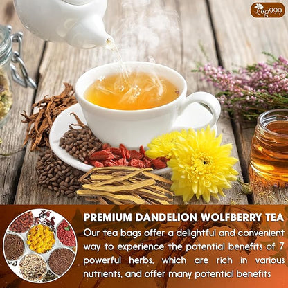 TOG999, Organic Dandelion Wolfberry Tea, 9 Herbal Ingredients, Traditional Recipe Tea for Kidney & Liver, Natural Dandelion, Wolfberry, Gardenia, Cassia Seed, Chrysanthemum, Licorice, Orange Peel