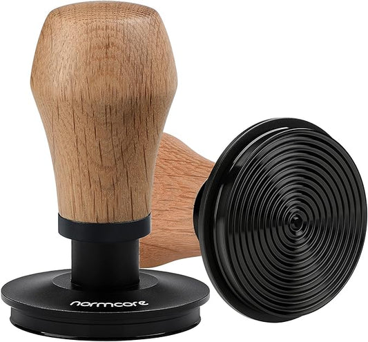 Normcore 53.3mm Espresso Tamper V4 - Spring Loaded With Titanium PVD Coating, Ripple Base - 15lbs/25lbs/30lbs Replacement Springs, Coffee Tamper With Genuine Oak Wood Handle