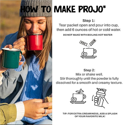 Projo* Power Coffee – Instant Coffee with 11g Protein – Grass-Fed Hydrolyzed Bovine Collagen & 175mg Caffeine – Cinnamon Latte Flavor – Organic – Energy Support – 12 Single-Serve Packets