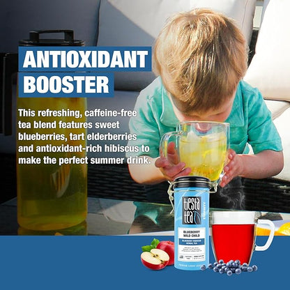 Tiesta Tea Blueberry Wild Child, Loose Leaf, Blueberry Hibiscus Herbal Tea, Premium Non-Caffeinated Blend, Make Hot or Iced, Brews Up to 50 Cups, 5.5 Ounce Refillable Tin