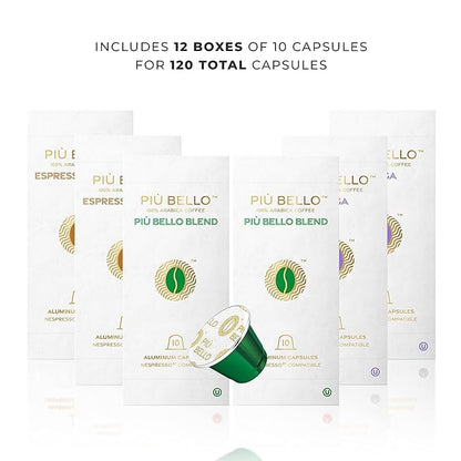 Piu Bello Espresso Coffee Pods for Nespresso Original Machines – Light Roast Variety Pack – 3 Flavors: Chocolate, Nuts, Sweet Caramel – Rich & Balanced Taste – Kosher Certified (3-Flavor Multipack, 120 Count)