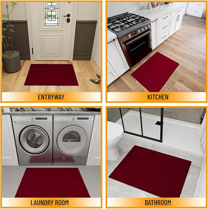 Ottomanson Rugs for Entryway 2'3" x 3' Non Slip Solid Small Area Rugs Durable Front Door Mat Rug Stain Resistant Entrance Rugs for Bathroom Kitchen Bedroom & Living Room, Red