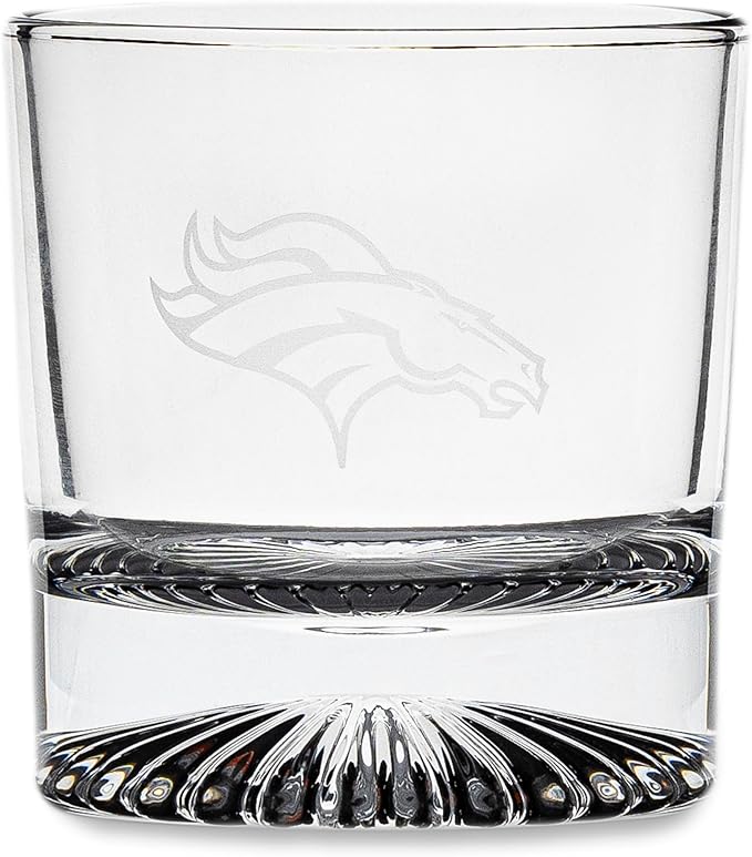 The Memory Company Officially Licensed NFL Wood Boxed Drinkware Set, with 2 Rocks Glasses and Cooling Cubes, Denver Broncos