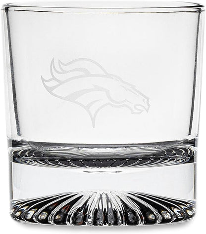 The Memory Company Officially Licensed NFL Wood Boxed Drinkware Set, with 2 Rocks Glasses and Cooling Cubes, Denver Broncos