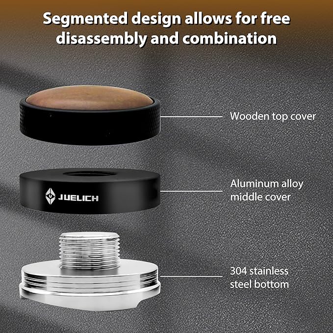 53mm Espresso Distributor with Walnut Wood Top – 58mm Coffee Distribution Tool for Even Tamping – Adjustable Leveling Tool for Portafilters – Barista Espresso Accessories(53mm)