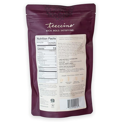 Teeccino Vanilla Nut Herbal Tea, 50 Tagless Eco-Friendly Tea Bags - Rich & Roasted Herbal Tea That’s Caffeine Free & Prebiotic for Natural Energy