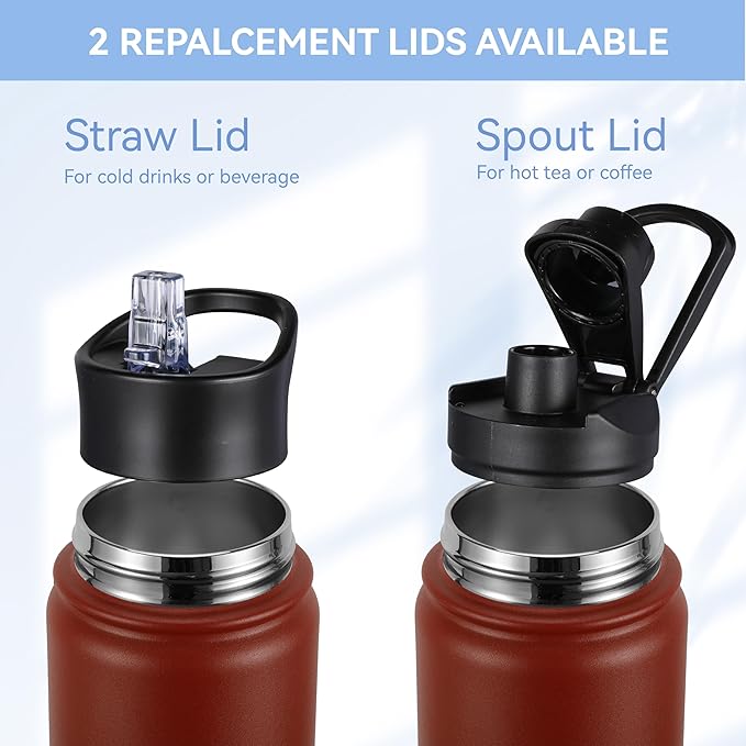 HASLE OUTFITTERS Insulated Water Bottle 22 oz Double Wall Stainless Steel Water Bottle Wide Mouth with Straw Lid & Spout Lid Keeps Cold or Hot(Ruby Purple Gradient,1)