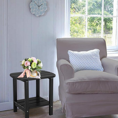 LZRS Double Adirondack Side Table, Outdoor Side Tables, End Tables for Patio, Backyard,Pool, Indoor Companion, Easy Maintenance & Weather Resistant(Black)