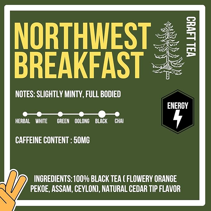 Revival Tea Company Northwest Breakfast Tea - Black Tea Blend with Western Cedar Tips, Assam, Ceylon, and Chinese Black Tea - 24 Tea Bags