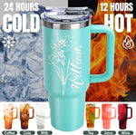 Load image into Gallery viewer, Personalized 40 Oz Tumbler with Handle Made in USA Custom Tumbler with Name &amp; Birth Flower Month, Stainless Steel Travel Coffee Mug Cup, Birthday Gifts Personalized Gifts for Women Men