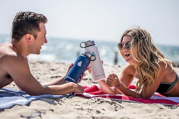 HYDRO CELL Stainless Steel Insulated Water Bottle with Straw - For Cold & Hot Drinks - Metal Vacuum Flask with Screw Cap and Modern Leakproof Sport Thermos for Adults (White 40oz)