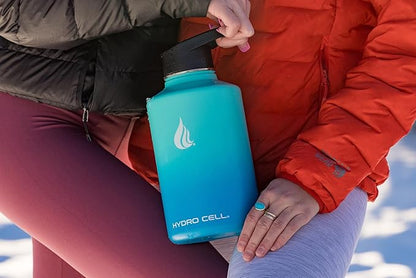 HYDRO CELL Stainless Steel Insulated Water Bottle with Straw - For Cold & Hot Drinks - Metal Vacuum Flask with Screw Cap and Modern Leakproof Sport Thermos for Adults (Teal/Blue 64oz)