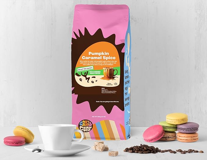 Crazy Cups Decaf Flavored Ground Coffee Variety Pack, Includes Cinnamon French Toast, Caramel Vanilla, Pumpkin Caramel Spice