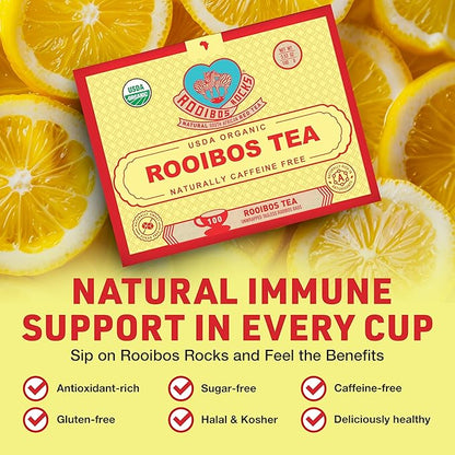 Organic Red Rooibos Tea Bags 100 Count - Naturally Sweet Herbal Tea Safe for Children & Pregnant Women - Low Tannin, Premium South African Caffeine Free Tea Bags Sustainably & Ethically Farmed