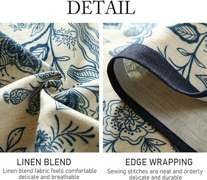 Designer French Linen Small Rectangular Tablecloth,Blue Floral Washable Indoor Table Cloth,Durable Home Decor Tablecloths for Dining Thanksgiving Kitchen Party Christmas,55"*71"-Ruyi B