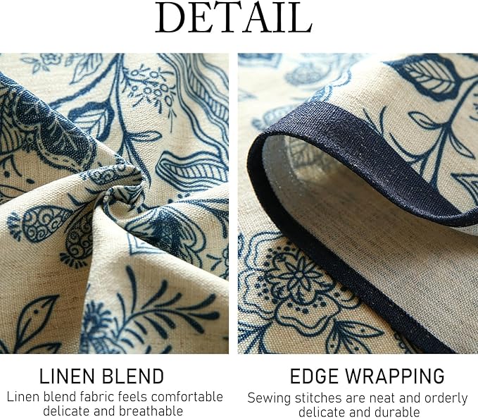 Designer French Linen Long Rectangle Tablecloth,Blue Floral Washable Indoor Table Cloth,Durable Home Decor Tablecloths for Dining Thanksgiving Kitchen Party Christmas,63"*94"-Ruyi B