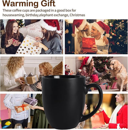 16 OZ Black Stoneware Mugs Set of 6, Large Ceramic Coffee Cups with Handle, Porcelain Mugs for Latte, Milk, Tea and Juice