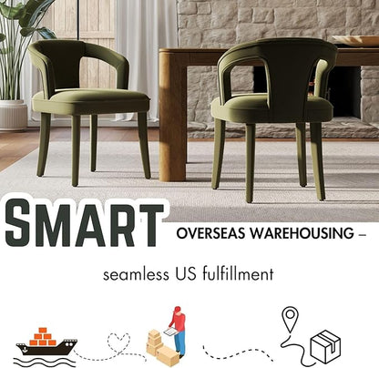 Olive-Green Velvet Dining Chairs Set of 2, Modern Solid Wood Kitchen Chairs, All-Over Fabric Upholstered Side Chairs for Kitchen/Dining Room/Living Room/Restaurant