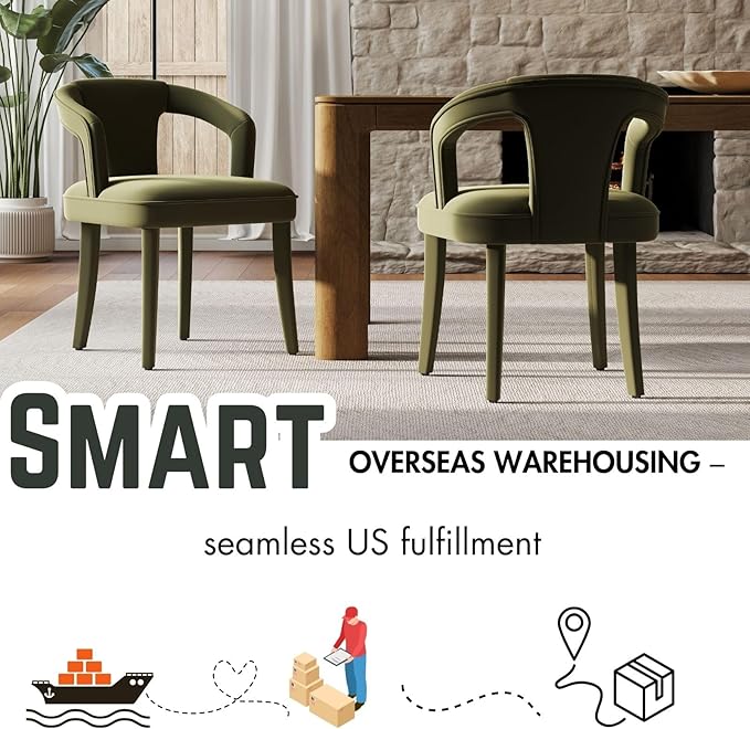 Olive-Green Velvet Dining Chairs Set of 2, Modern Solid Wood Kitchen Chairs, All-Over Fabric Upholstered Side Chairs for Kitchen/Dining Room/Living Room/Restaurant