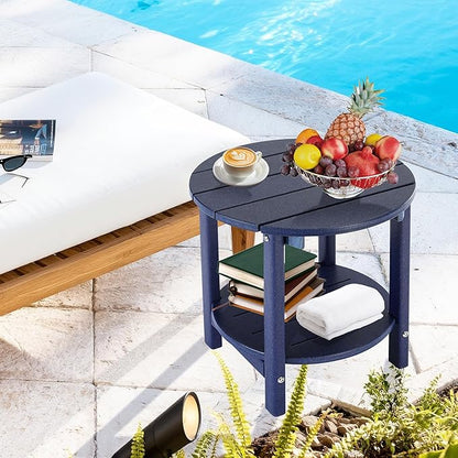LZRS Round Adirondack Side Table Double End Table, Outdoor Side Tables for Patio, Backyard,Pool, Indoor Companion, Easy Maintenance & Weather Resistant(Navy Blue)