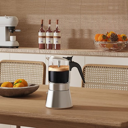 Induction Moka Pot, Crystal Glass-top & Stainless Steel Stovetop Espresso Maker,Classic Italian coffee maker (160ml)