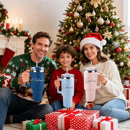 Ships Next Day,Birth Flower 40 Oz Tumbler with Handle and Straw, Personalized Tumbler with Name Insulated Cup Reusable Stainless Steel Water Bottle Travel Mug Christmas Birthday Gifts for Women