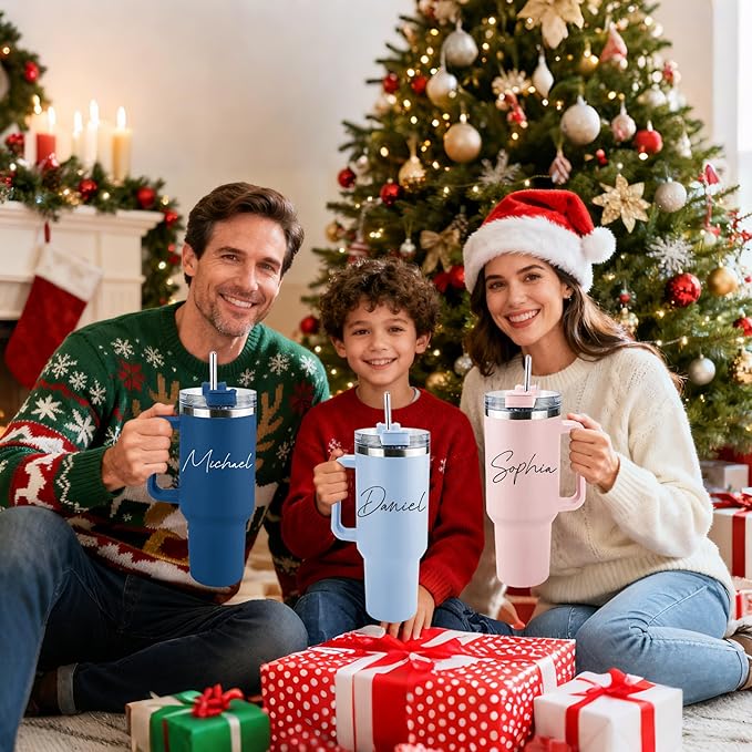 Ships Next Day,Birth Flower 40 Oz Tumbler with Handle and Straw, Personalized Tumbler with Name Insulated Cup Reusable Stainless Steel Water Bottle Travel Mug Christmas Birthday Gifts for Women