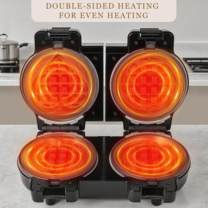 Mini Waffles Maker with 8 Removable Plates, 4 in 1 Double Small Waffle Maker Mini- Waffle, Heart Waffle, Pancake, Donut, 5" Non Stick Waffle Iron for Kid, Use One/Both Sides By the Button On the Back