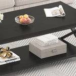Load image into Gallery viewer, HSH Black Modern Minimalist Metal Wood Living Room Table with Storage Shelf, 39 Inch 2 Tier Rectangle Center Coffee Table
