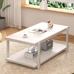 Load image into Gallery viewer, FOLUBAN White Coffee Table, Modern Rustic Wood and Metal Center Table with Storage Shelf, Rectangle Cocktail Tea Table for Living Room, 42 Inch