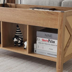 Load image into Gallery viewer, VINGLI Lift Top Coffee Table, Oak Top with Rattan Frame, Farmhouse Cross-Sided Design, with Storage Shelf/Hidden Compartment, Gas Lift Mesa De Centro para Sala Pop Up Coffee Table