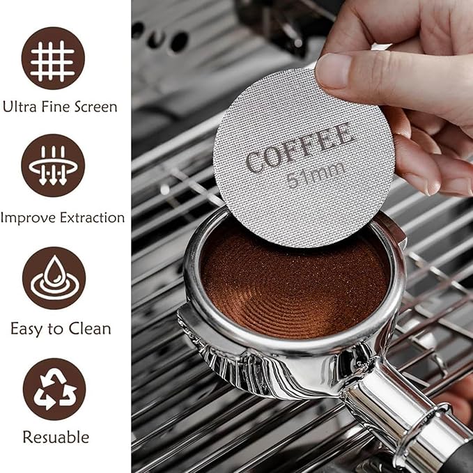 51mm Coffee Distributor & Tamper, Dual Head Coffee Leveler and Espresso Puck Screen Fit for 51mm Breville Portafilter, Adjustable Depth Professional Barista Espresso Hand Tamper for Espresso Machine
