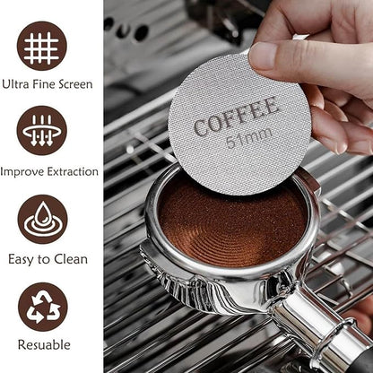 51mm Coffee Distributor & Tamper, Dual Head Coffee Leveler and Espresso Puck Screen Fit for 51mm Breville Portafilter, Adjustable Depth Professional Barista Espresso Hand Tamper for Espresso Machine