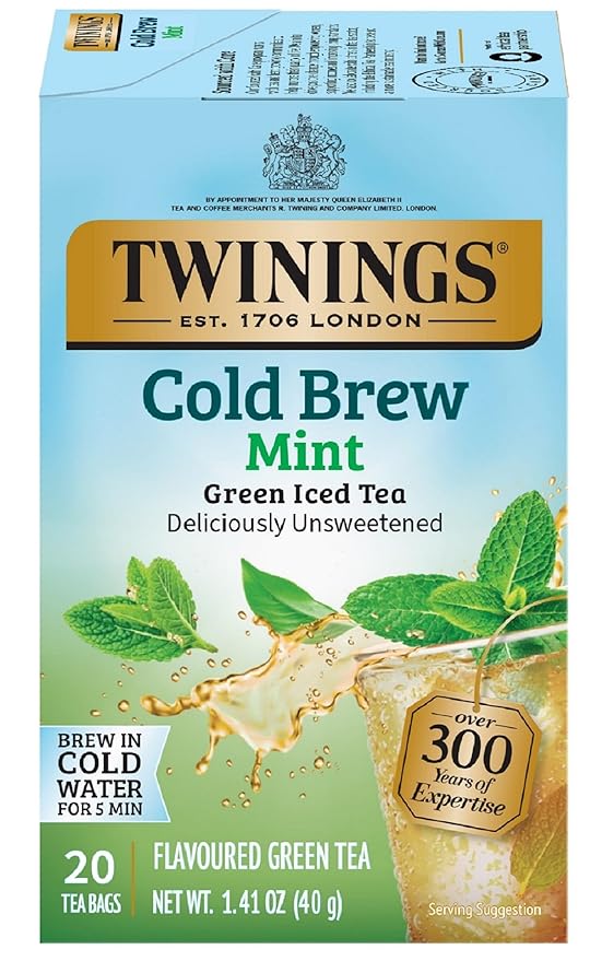 Twinings Mint Green Cold Brewed Iced Tea Bags, 20 Count (Pack of 1), Unsweetened Flavoured Green Tea, Caffeinated, 20 Teabags
