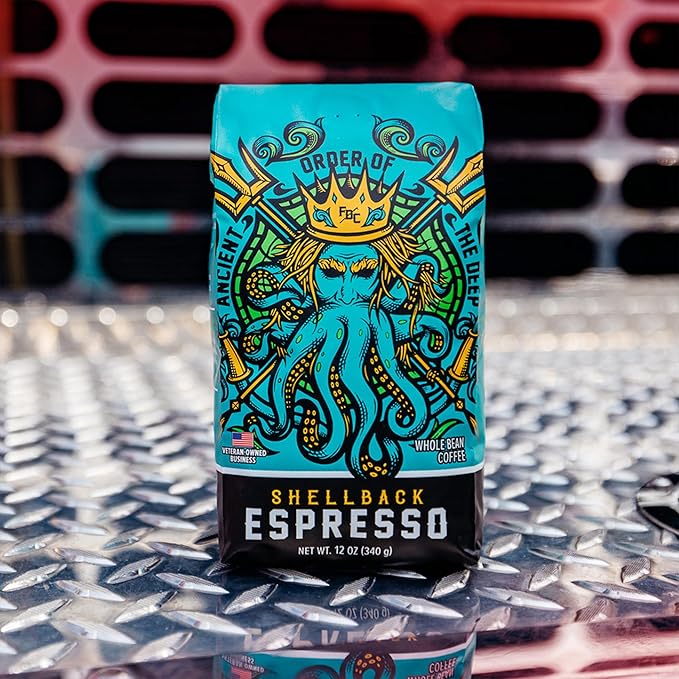 Fire Department Coffee - Gives Back to Firefighters - Bold & Smooth Shellback Espresso Coffee Beans - Roasted in the USA - Veteran Owned - 12 oz