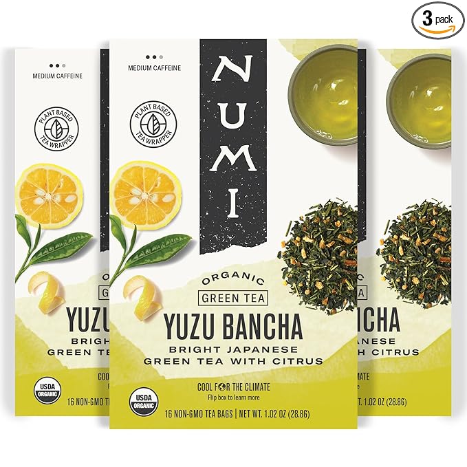 Numi Organic Yuzu Bancha Tea, 16 Tea Bags (Pack of 3) Roasted Japanese Green Tea with Citrus, Caffeinated