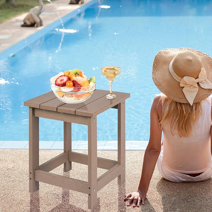 LZRS Adirondack Square Outdoor Side Table for Patio, Pool Composite Patio Table,HDPE End Tables for Backyard,Pool, Indoor Companion, Easy Maintenance & Weather Resistant(Weather Wood)