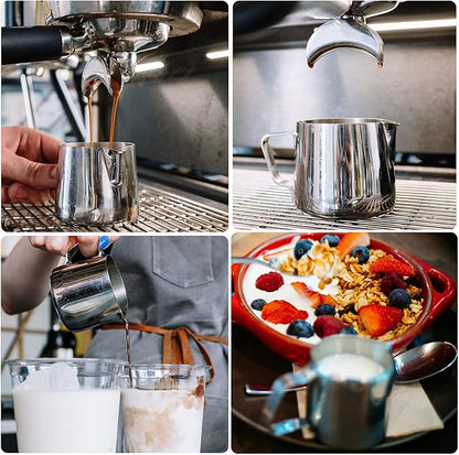 Milk Frothing Pitcher, 8.5oz / 250ml Steaming Pitcher Stainless Steel Espresso Machine Accessories for Coffee Bar, Cappuccino Barista Tools Milk Jug Steamer Frother Cup with Latte Art Pen