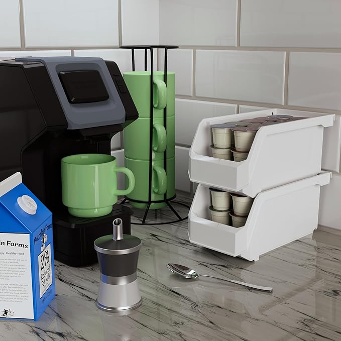 Plastic Containers for Organizing and Storage Bins for Closet, Kitchen, Office, Garage or Pantry Organization, Stackable Bins, Medium (11" x 5" x 5.5"), 8-Pack, White